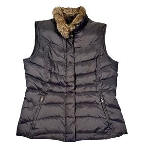 Eddie Bauer Down Puffer Vest Faux Fur Collar Zip Pockets Women's Small Gorpcore